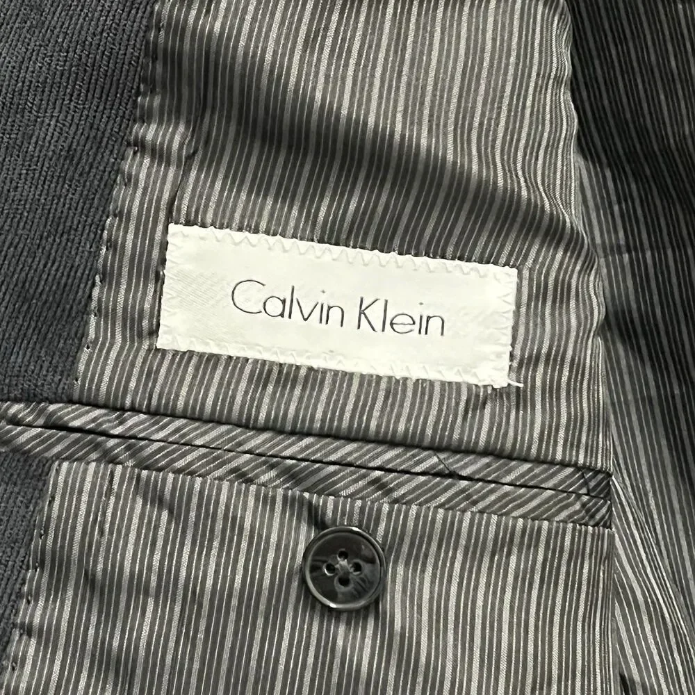Calvin Klein Black Corduroy Blazer Jacket Peak Lapel Size 46L